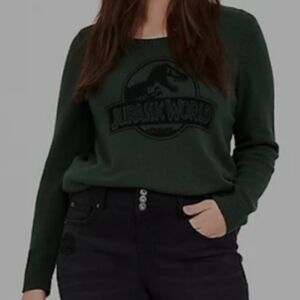 Torrid Plus Size Jurassic World Green Crew Neck Tunic Sweater Top 0X